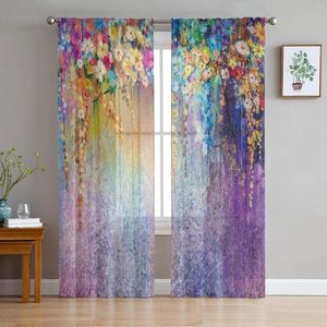 Curtain Spring Vine Small Flowers Shrub Blue Purple Voile Tulle Sheer Curtains For Bedroom Living Room Kitchen Decor Window