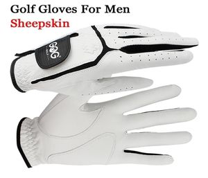 Fem fingrar handskar fårskinn äkta läder professionella golfhandskar för män vita och svarta lycra handskar palmtjockning gåva F2055004