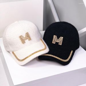 Caps de bola Winter Women Adult Women Casual Soft Fur Baseball Punk Hip Hop Rhinestone Snapbacks Hats Warm Gorros