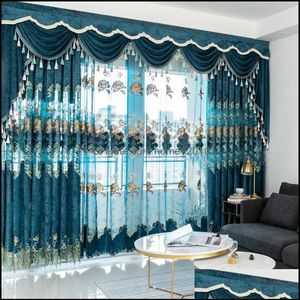 Behandelingen Textiel Home Gardeneuropean Veet Borduurwerk Chenille Slaapkamer Gordijnen voor woonkamer Modern Tle Window Curtain Valance D281W