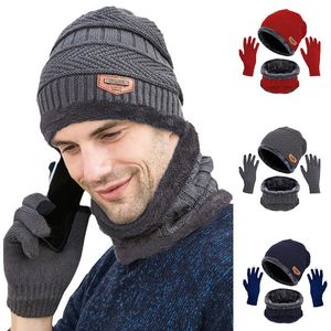 Herrenhüten Winter Strick Carhartt Beanie Hat Hals Handschuhe Set wärmere Fleece -Gefüge Schädelkappe Infinity Schals Touchscreen Fäustlinge für Männer Frauen schwarz grau