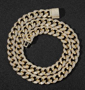 12mm Iced Miami Diamond Cuban Link Chain Real 14k Yellow Gold Solid Full Real Icy Chocker 1624Inch Cubic Zirconia Jewelry9037404