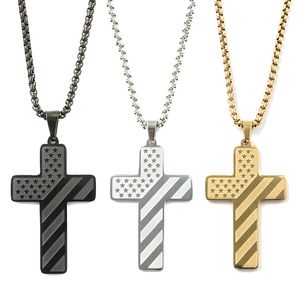 American Flag Cross Pendant Necklace Men's Stainless Steel Necklace Fashion Accessories