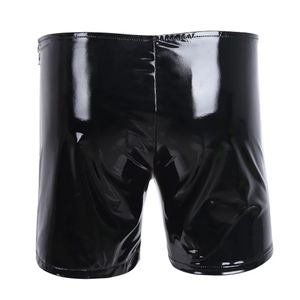 Underkläder lyxiga män underbyxor sexig våt look pvc blixtlås mager löpande sport korta byxor fitness läder shorts upp trosor lådor kecks thong 4mes