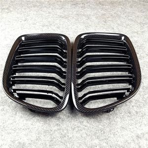 Double Line Front Hood Kidney Grilles Grill Carbon Look Glossy M Färg för X1 E84 Bumper Grille 2011-2015