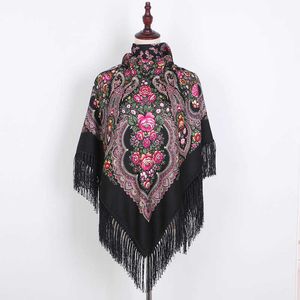 Scarves Scarf Russian Shawl Women's Head Wrap Hijab Babushka Ukrainian Scarves Square Blankets Tassel Retro Handkerchief Foulard Femme T220919