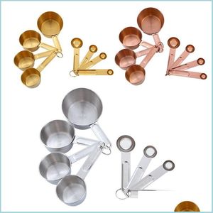 Measuring Tools Measuring Tools 8Pcs Rose Gold Plated Spoon Cups Set Stainess Steel Kitchen Scale Coffee Scoops Baking Bartending 22 Dh3Wn