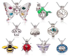 10 Mixed 18k GP Love Wish Pearl Cage Pendants Bead Hollow Lockets for Jewelry Making Charms Butterfly Heart Bee Cross Styles2102668