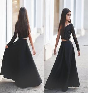 Two Pieces Pageant Dresses For Teens One Shoulder Long Sleeves Floor Length Said Mhamad Flower Girl Dresses Cheap Cupcake Kids For7977086