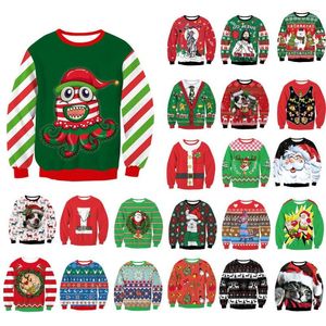 Herrenpullover, Weihnachts-Oktopus, lustig, Neuheit, trendig, hässlich, Pullover, Damen und Herren, Rundhalsausschnitt, langärmelig, gestreift, Weihnachts-Sweatshirts, Paare, Pullover