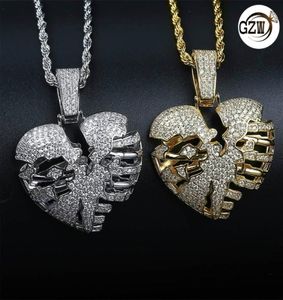 Personalisierte Real 18K Gold Bling Diamant Broken Hohlköfe Herren Anhänger Halskette ECED Kubic Zirkonia Liebhaber Hip Hop Schmuck 2383603