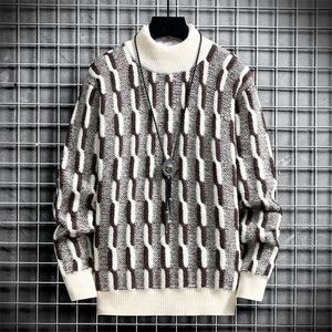 Mens suéteres moda casusl gola listrada jumpers roupas inverno solto allmatch quente pullovers de malha tops 221115