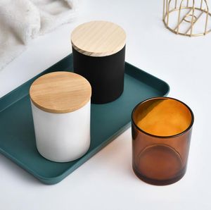 100pcs 200ml Candles Holder Glass Cup Containers With Bamboo Lid Scented Candles Jar Home DIY Candle Making Accessories SN216