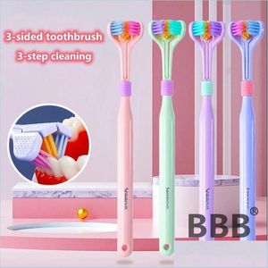Toothbrush Holders 360 Degree Threesided Soft Bristle Toothbrush Oral Care Safety Teeth Deep Cleaning Portable Travel Dental Drop De Dhekp
