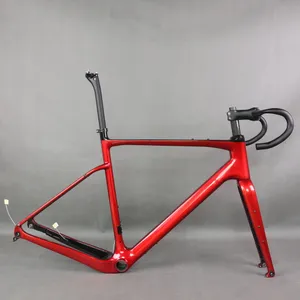 Гравийная рама гравийного велосипеда углеродного волокна gr044 Плоское крепление дисковое тормозное металлическое красный внешний кабельный стебель и руль Max Tire 700x45c