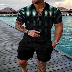 Wholesale 2046 of new models Men's Shorts Tracksuits Male Summer Casual Print Zipper Turn Down Collar Blouse SHORT Sleeve Tops Shirt Suits FOR men