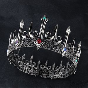 Hochzeit Haarschmuck Barock Vintage Kristall Große Tiaras Schwarze Kronen Königliche Königskrone Für Männer Runde Retro Abschlussball Party Gothic Kostümzubehör 221109