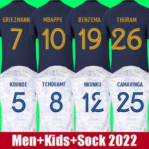 2022 MBAPPE soccer jerseys French football shirts BENZEMA GRIEZMANN KOUNDE CAMAVINGA maillot foot kit top shirt MEN kids set