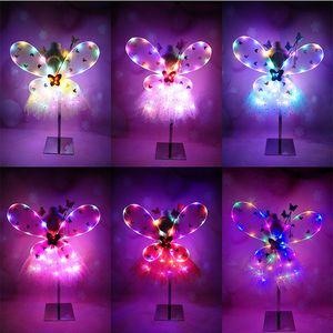 Inne imprezy imprezowe zapasy Luminous Butterfly Wings Spódnica Fairy Stick Pałąk Girl Girl Favor Dift Happy Birthday Decor Kid Fluorescent 221110