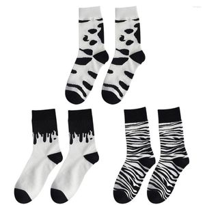 Men's Socks 3 Pairs Cow Zebra Pattern Warm Lady Winter