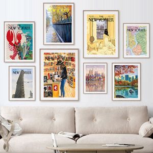 Målningar The Yorker Magazines täcker vintage väggkonst canvas målar nordiska affischer och skriver ut bilder för vardagsrumsdekor 221021