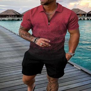 Wholesale 2041 of new models Men's Shorts Tracksuits Male Summer Casual Print Zipper Turn Down Collar Blouse SHORT Sleeve Tops Shirt Suits FOR men