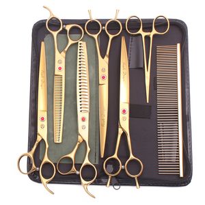 Scissors Shears 8 Inch Professional Pet Grooming Set Straight Thinning Curved Dog Hair 440C Japan Z3015b 221107