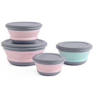 Portable collapsible food storage containers with lids 3pcs/set foldable picnic camping bow bento lunch box