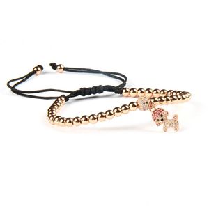 Charm Armbänder Großhandel 10 Teile/los Hohe Qualität 4mm Kupfer Runde Perlen mit Rosa CZ Schöne Hund Armbänder Für Mädchen und Kinder Geschenk Dro Dhyta