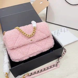 Designerhandväska Kedjeväska Clutch Vinterklaff Shearling Väskor Tygväskor Plånbok Rutig Velour Trådväska Solid Hasp Midja Fyrkantiga Ränder Dam Lyxhandväskor