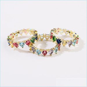Anelli di fascia Fashion Rainbow Heart Baguette Anelli Eternity Endy Engagement Stack Anello per donne per donne Lovely Crystal Jewelry Gift dhjs5