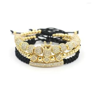 Bracelets de charme Jóias de luxo 3pcs/conjunto de braceletes homens Hip Hop Gold Gold Cubic Micro Pave CZ Bola para mulheres Casais Pulseira Bileklik