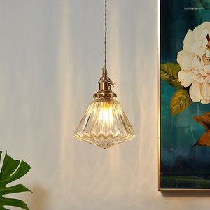 Ljuskronor FKL Nordic Glass Round Chandelier Light Luxury Copper Creative Bedroom Restaurant Bar Single Head Long Line Small Pendant