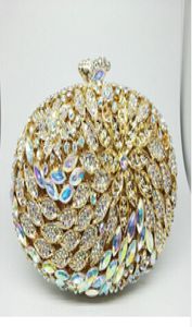 Box de regalo Lady Vintage Bolsas de noche de diamantes de lujo Real Gold Women Crystal Flower Bag para Boda Clutches de novia3217072