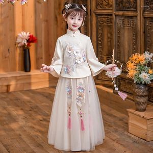 Ethnic Clothing Vintage Flower Girls Dresses 2PCS Cheongsam Baby Elegant Pography Dress Traditional Chinese Clothes For Kids