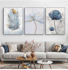 Dipinti scandinavi Fiore su tela Pittura astratta Stampa Piuma Decorazione Immagine per soggiorno Nordic Home Decor Poster da parete 221021