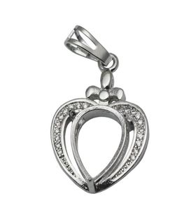Beadsnice sterling silver necklace pendant tray heart shaped pendant blank cabochon setting gift for friends ID 340525216681