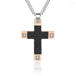 Anhänger Halsketten 2022 Trendy Kreuz Halskette Männer Klassische Carbon Faser Edelstahl Kubanische Kette Für Schmuck Geschenk