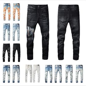 Męskie markowe dżinsy European Jean Designer Letter Star Mens Skinny Haft Casual Streetwear Patchwork Rippedtrend Spodnie motocyklowe Rozmiar 29-40 A miris