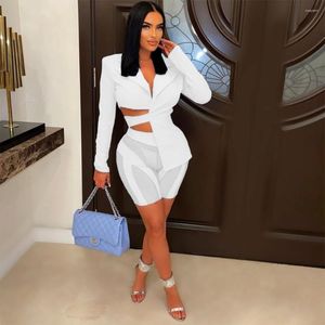 Женские спортивные костюмы Элегантная женщина вырезка по талии Bowknot Back Blazer и Sote Shorts Костюма, соответствующие двум 2 -шт.