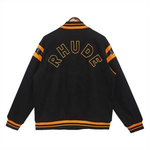 Fleece 2022 Autumn Winter Rhude Bomb Jacket Men Women Version Heavy Fabric Leather Stitching Woolen Coat Baseball Long Sleeve 4t0d