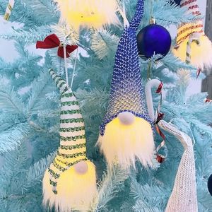 Juldekorationer år 2022 Ornament Santa Claus Faceless Doll Tree Pendant Lights Hanging For Home Decor