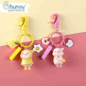 Nyckelringar 2020 Söta byggstenar Donuts Pig Keychain 8 Styles Kawaii Kvinnor Bag bil Keychain Par Pojkvän gåva Key Ring Porte Cle T220909