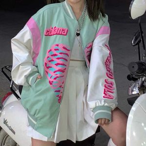 Women's Jackets Oversized Women's bomber jacket High Street Hip Hop Baseball Uniforms Street Summer Casual Coat Loose Stitching Jacket Tops T221115