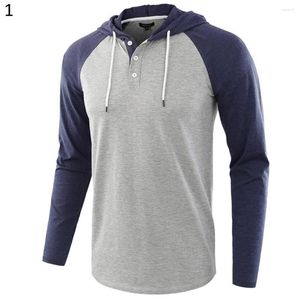 Felpe con cappuccio da uomo Moda Felpa con cappuccio da uomo Tuta Abbigliamento sportivo Manica lunga Raglan Bottoni a blocchi di colore Felpa con cappuccio con coulisse con cappuccio 2022