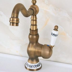 Mutfak Muslukları Antik Pirinç Tek Seramik Çiçek Kulpları Temel Banyo Havzası Lavabo Muset Karıştırıcı Döner Çıkış Dökümü Monte MNF609