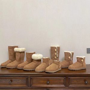 Австралийские классические теплые ботинки, женские мини-сапоги на полузимних пуговицах, Aus U5854, зимние меховые пушистые атласные ботинки с бантом до щиколотки