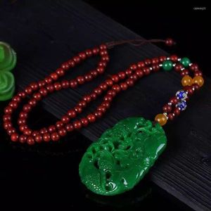 Anhänger Halsketten Natürliche Hetian Grüne Jade Jaspis Handgeschnitzte Hohle Glück Halskette Für Männer Und Frauen Dropship