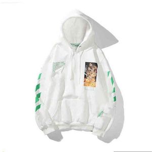 Tracksuits %60 오프 스타일 트렌디한 스웨터 페인티드 애로우 크로우 스트라이프 루즈 후드 및 코트jqm1off 티셔츠 오프 화이트 블랙