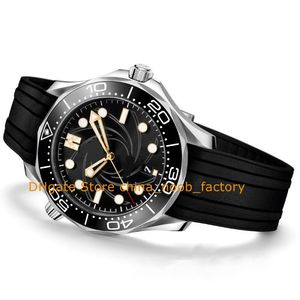 Herren-Automatikuhren, 42 mm, schwarzes Zifferblatt, 300 mm Gummiarmband, 007 Sport Limited Edition, mechanische Armbanduhren